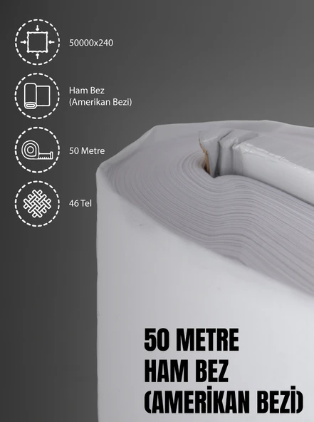 %100 Pamuk 46 Tel Amerikan Bezi Ham Bez Punch Kumaş - Beyaz 5000x240 cm