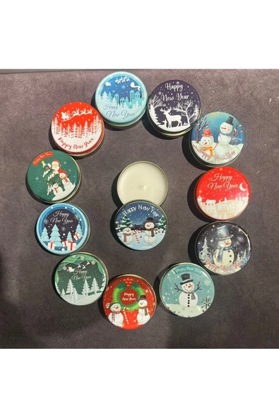 Yılbaşı Temalı 3 Adet Metal Teneke Kutulu Mum ( Rastgele Farklı 3 Mum Gönderilir) - Resim 2