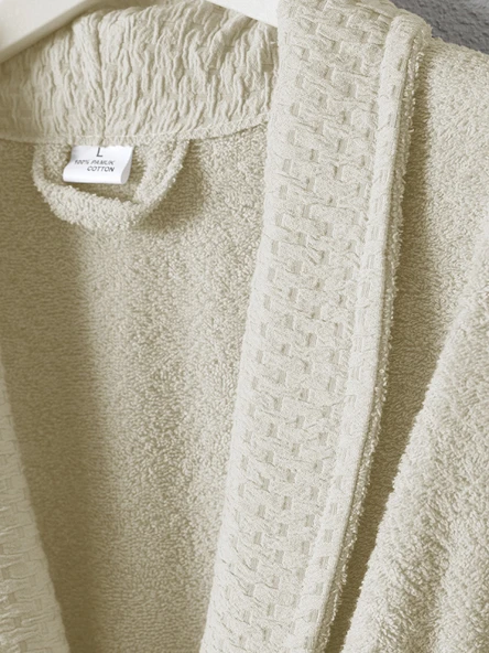 Tuwa Unisex Pamuklu XXL Beden Tekli Bornoz Seti  - Ekru - 3