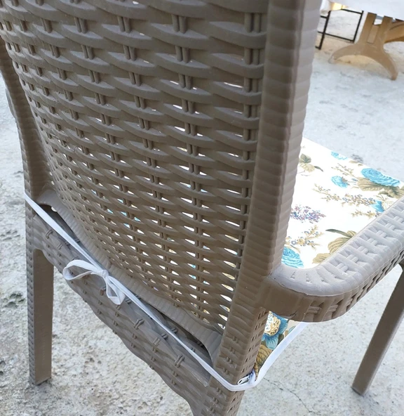 6 Adet Rattan Tek Alt Sandalye Minderi, Extra Kalın (Kalınlık 5cm)-İngiliz Gülü Mavi - 3