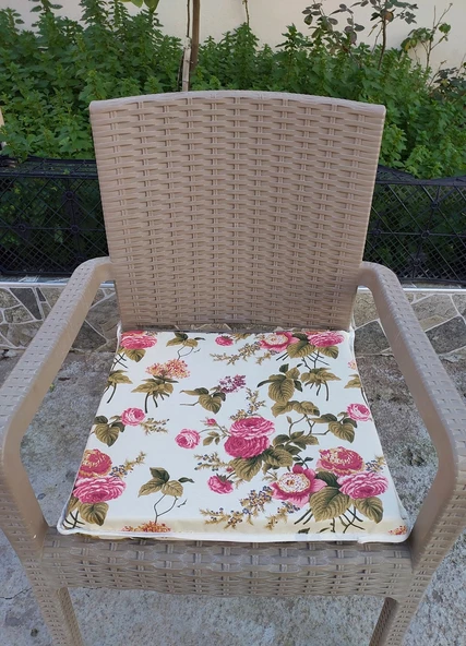 2 Adet Rattan Tek Alt Sandalye Minderi, Extra Kalın (Kalınlık 5cm)-İngiliz Gülü - 1