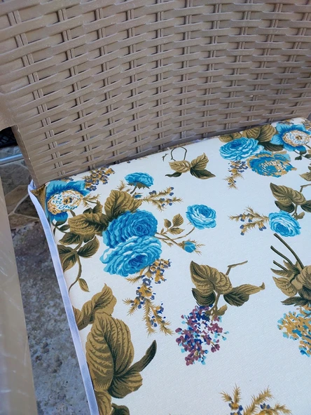 2 Adet Rattan Tek Alt Sandalye Minderi, Extra Kalın (Kalınlık 5cm)-İngiliz Gülü Mavi - 2