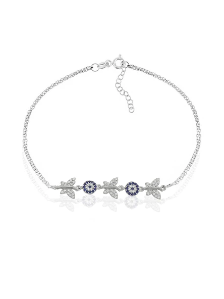 Safir Nazar Gözlü ve Kelebek Figürlü Kadın Gümüş Bileklik