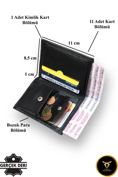 Hakiki Deri Erkek Cüzdan Dik Model – 12 Kart - Bozuk Para Bölmeli - İsim Baskılı - Minimalist Tasarım - 8