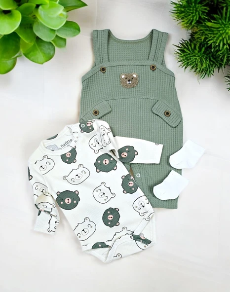 Ayıcık Desenli Erkek Bebek Tulum Set - 12