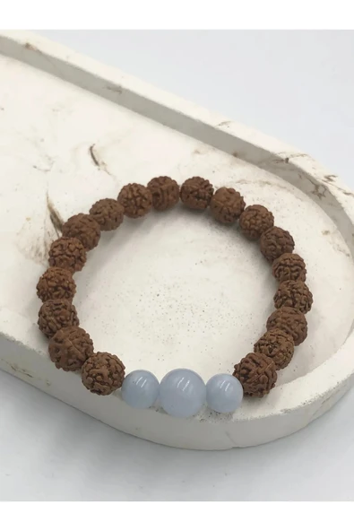 Tasarım Rudraksha Akuamarin Taşı Doğaltaş 8mm Unisex Bileklik