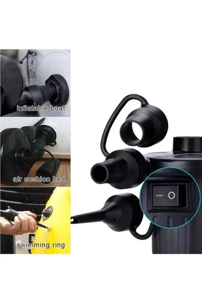 Elektrikli Çift Fonksiyonlu 3 Başlıklı Şişirme Pompası Araç Çakmak Girişli Elektrikli Pompa - 5