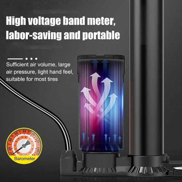 Basınç Göstergeli Hava Pompası El Tipi Bisiklet , Motorsiklet Tekeri Şişirme Pompası - 3