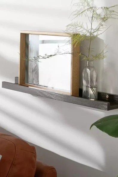 Çalışma Odası Dekoratif Koyu Ahşap Duvar Rafı - 45 cm - 1 Adet