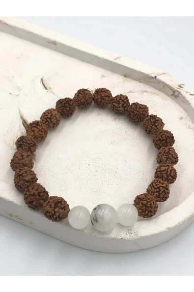 Tasarım Rudraksha Ay Taşı Doğaltaş 8mm Unisex Bileklik