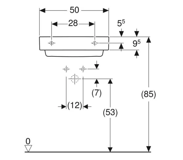 Geberit One Çanak Lavabo Yatay Çıkış 50x40  Batarya Delikli - 4