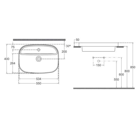 Isvea Infinity İnset Batarya Delikli Lavabo 55cm Fil Dişi - 2