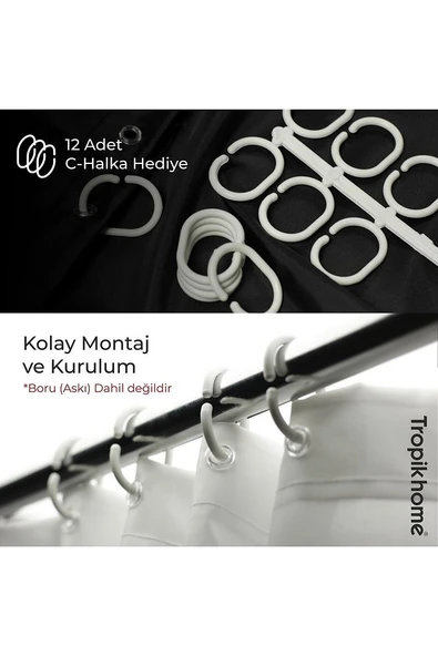 Duş Perdesi Mermer Desenli Banyo Perdesi Çift Kanat 2x120x200cm 16 Adet C Halka Hediyeli - 3