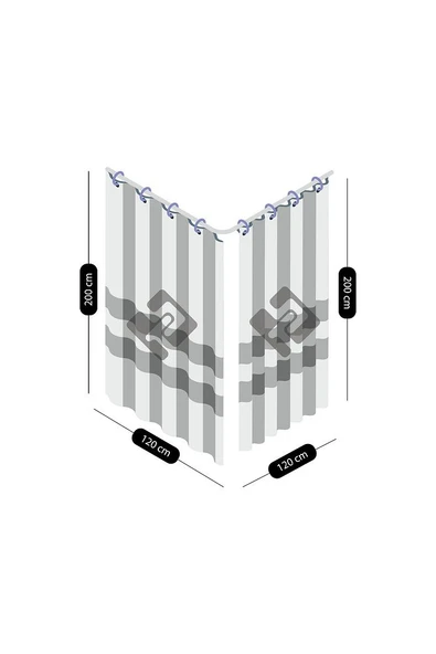 Duş Perdesi Mermer Desenli Banyo Perdesi Çift Kanat 2x120x200cm 16 Adet C Halka Hediyeli - 6