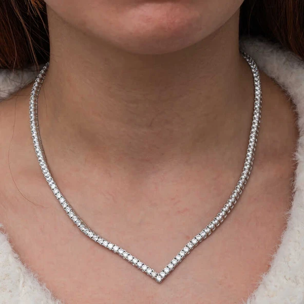 Lucky Life Gümüş V Model Su Yolu Kadın Kolye - Resim 6