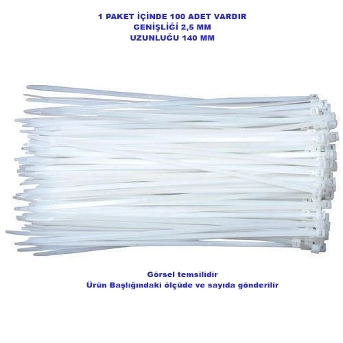 PEMSAN Klips Kablo Bağı 2.5x140 BEYAZ (100lü Paket) Kablo Cırdı - 2