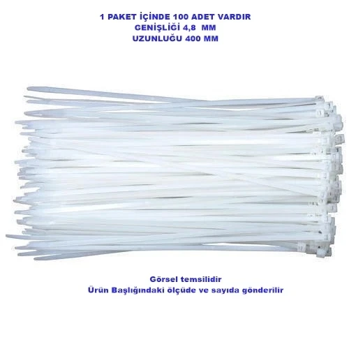 PEMSAN Klips Kablo Bağı 4.8x400 BEYAZ (100lü Paket) Kablo Cırdı