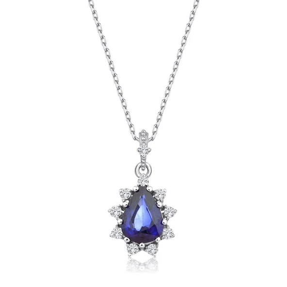 0.94 Karat Pırlanta Safir Kolye