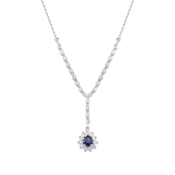 0.78 Karat Pırlanta Safir Kolye