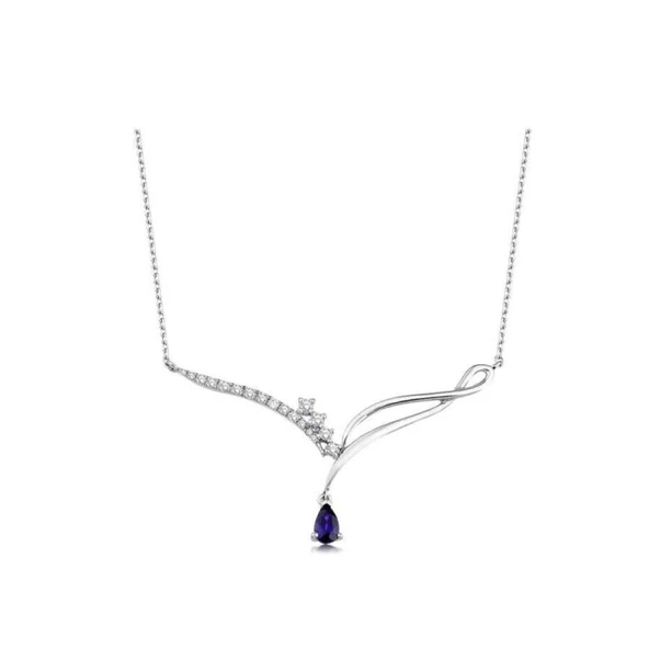 0.46 Karat Pırlanta Safir Kolye
