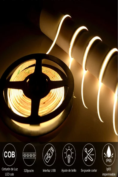 Şerit LED Işık 3 Metre - Tak-Çalıştır USB Çıkışlı, Kendinden Yapışkanlı COB LED Aydınlatma - 3
