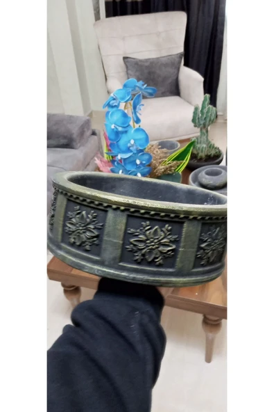 Retro beton saksı yuvarlak gri eskitme