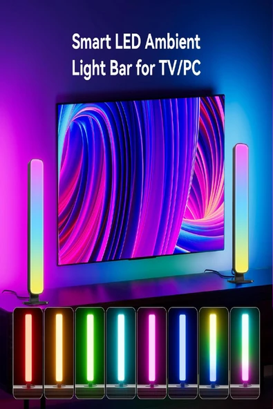 Masa üstü Kumandalı 2'li RGB LED Işık Bar Yatak Ve Dikey 4 Farklı Mod 16 Renk Ambiyans Lamba USB - 5
