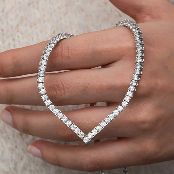 Gümüş V Model Su Yolu Kadın Kolye  SL10074 - Resim 7