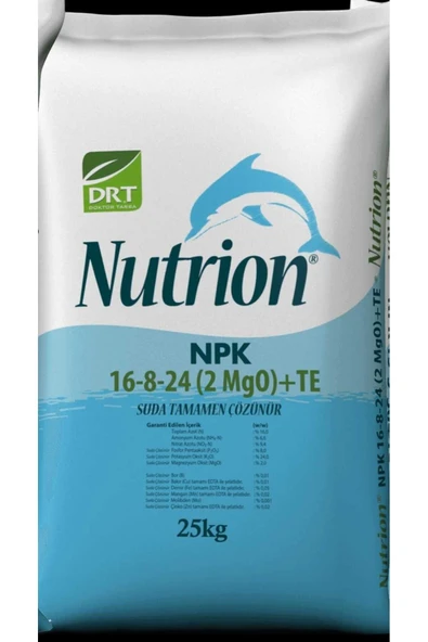 Damlama Gübresi NUTRİON NPK 16+08+24+2MgO+Te Bitki, Meyve Geliştirici (25 Kg)