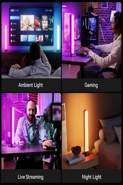 Masa üstü Kumandalı 2'li RGB LED Işık Bar Yatak Ve Dikey 4 Farklı Mod 16 Renk Ambiyans Lamba USB - 7