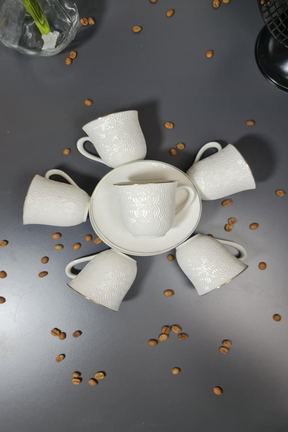Hometarz Beyaz Porselen Kahve Fincan Takımı Örgülü Fincan Seti