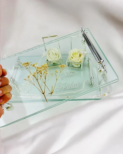 Reflection Gümüş Şeffaf Söz Tepsisi ve Damat Kahve Tepsisi krem - 2