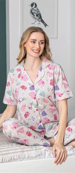 Freshness 6258 Kadın Fil Desenli Patlı Pijama Takımı - 2