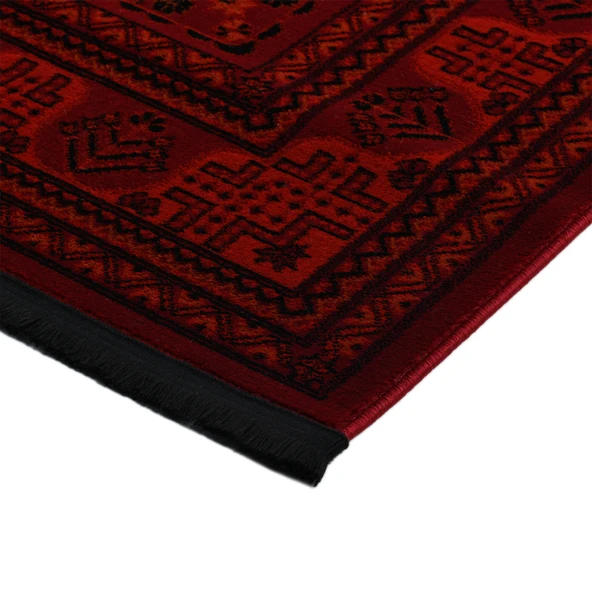 Afgan Türkmen Otantik Desenli Dokuma Kırmızı Oturma Odası Salon Mutfak Halısı 7143H - 5