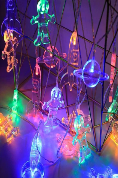 Dekoratif Astronot Uzay Temalı 10 LED’li Şerit Lamba – Pilli, 2 Metre, Bebek & Çocuk Odası Işığı - 5