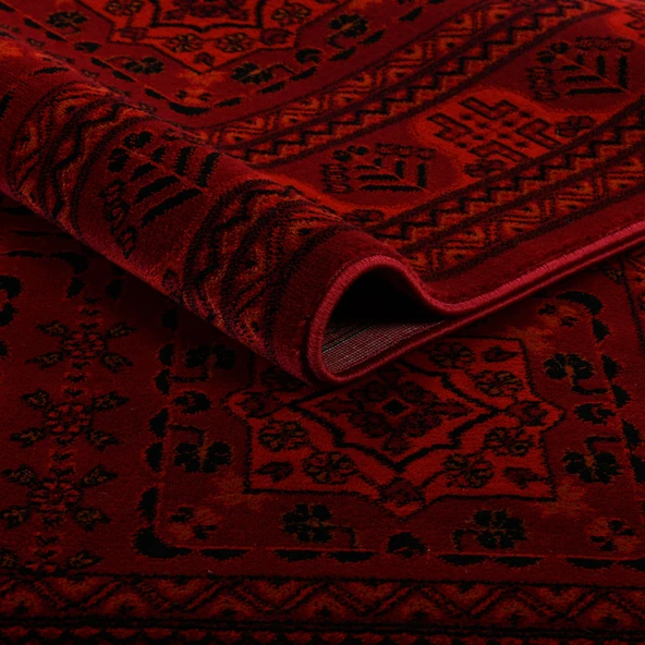 Afgan Türkmen Otantik Desenli Dokuma Kırmızı Oturma Odası Salon Mutfak Halısı 7143H - 4