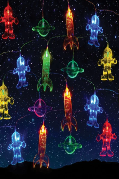 Dekoratif Astronot Uzay Temalı 10 LED’li Şerit Lamba – Pilli, 2 Metre, Bebek & Çocuk Odası Işığı