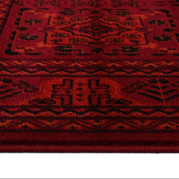 Afgan Türkmen Otantik Desenli Dokuma Kırmızı Oturma Odası Salon Mutfak Halısı 7143H - 3