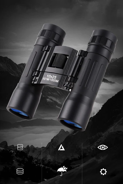 Katlanabilir 10x Dürbün – 25mm Cam Mercekli, UV Korumalı Lens, Askılı & Çantalı, Taşınabilir