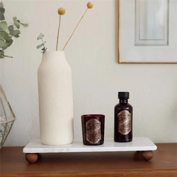 Akayev Mermer Beyaz 30x20 Cm Ahşap Boncuk Ayaklı Sunumluk - 3