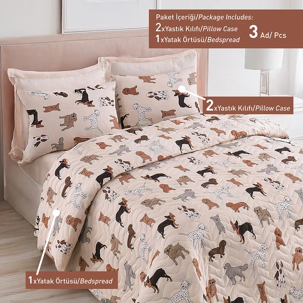 Upstyle Kapitone Yatak Örtüsü Seti Çift Kişilik Havhav Krem - Resim 4