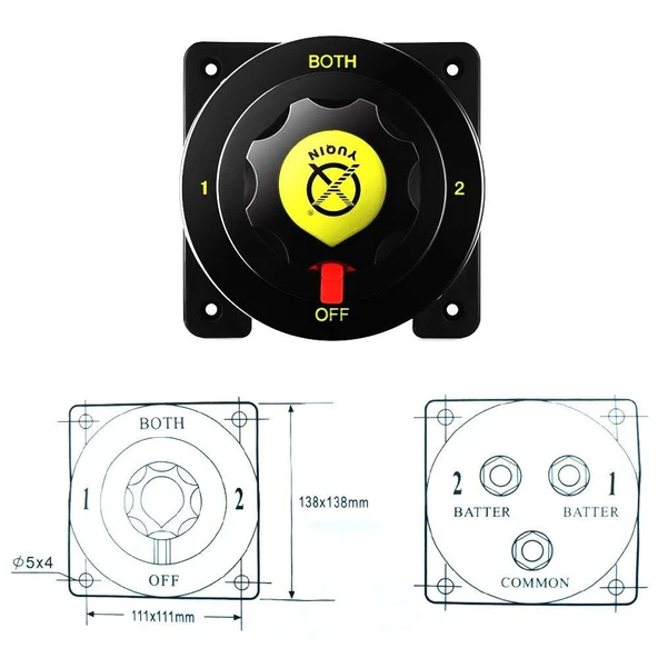 12V 24V Akü Seçici Anahtarı 300A 450A Aralıklı Deniz Teknesi Akü Anahtarı Tekneler için Ağır Hizmet Akü Bağlantı Kesme Anahtarı - 4