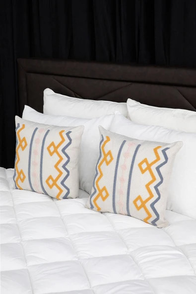 Geometrik Keten Punch Nakışlı 2'li Kırlent Kılıfı 42x42 - Turuncu - Resim 4