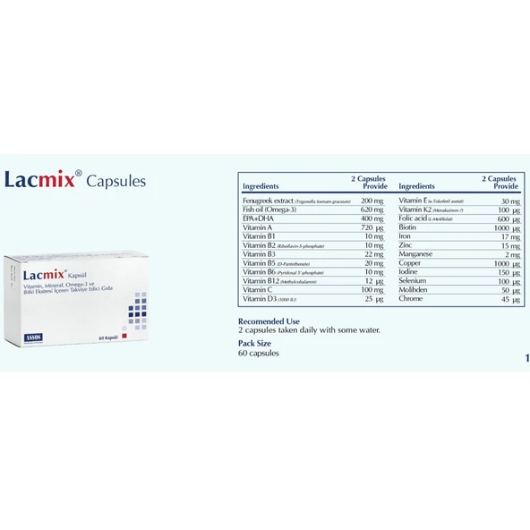 Lacmix Kapsül Vitamin, Mineral, Omega-3 ve Bitki Ekstresi İçeren Takviye Edici Gıda - 2