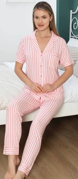 Freshness 6145 Kadın Çizgili Patlı Pijama Takımı