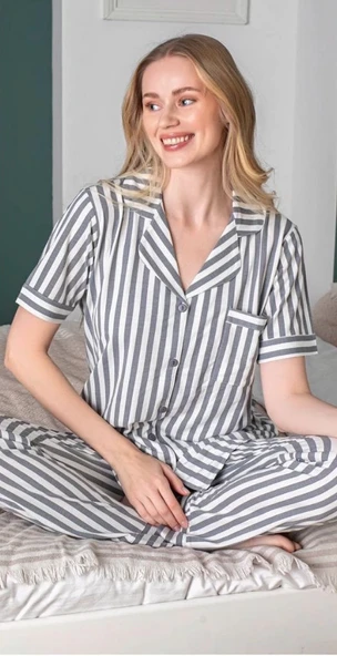 Freshness 6256 Kadın Çizgili Patlı Pijama Takımı