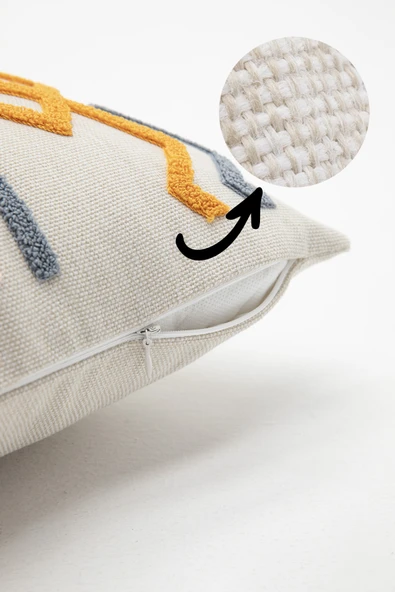 Geometrik Keten Punch Nakışlı 2'li Kırlent Kılıfı 42x42 - Turuncu - Resim 3