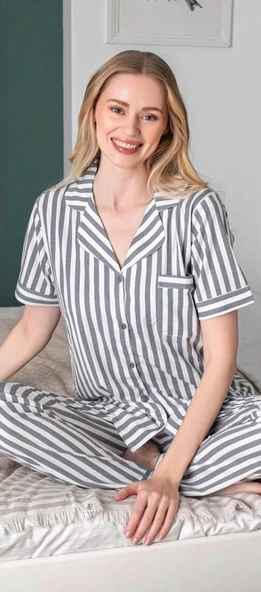 Freshness 6256 Kadın Çizgili Patlı Pijama Takımı - 2