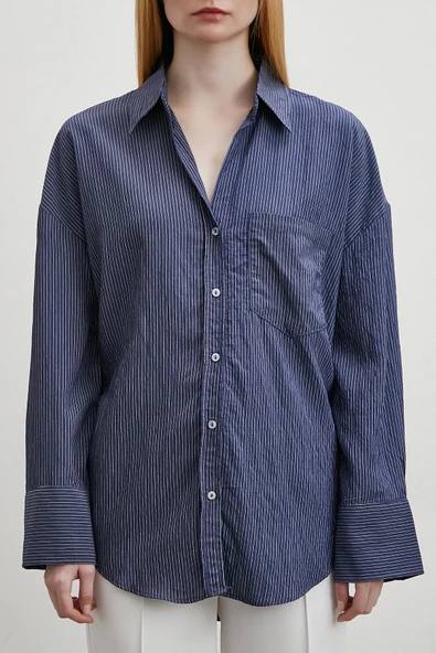 Cepli Çizgili Gömlek Lacivert - Resim 5