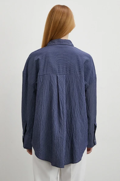 Cepli Çizgili Gömlek Lacivert - Resim 6